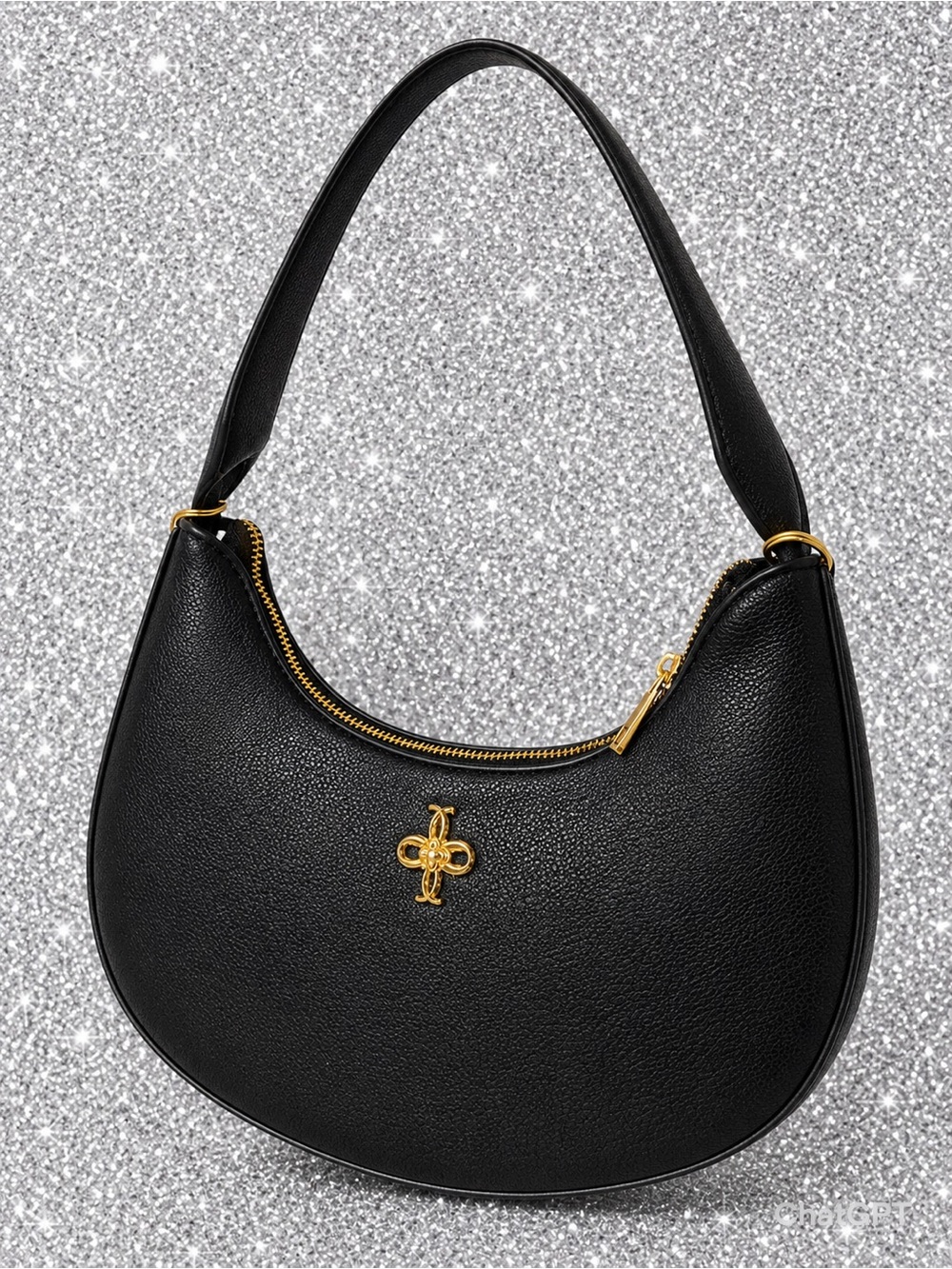 Crossi Black Faux Leather Hobo Bag with Gold Accent NWT $49 Retail